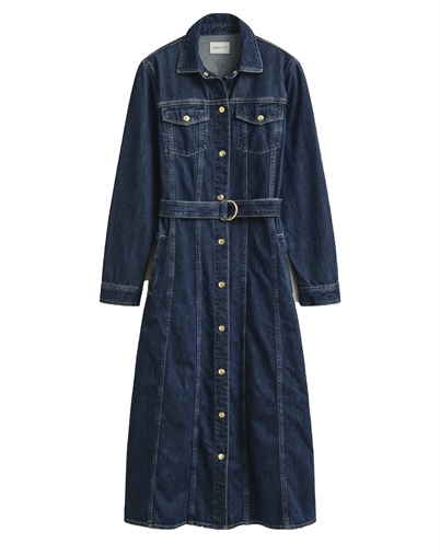 Gant - Denim Midi Kjole - Dark Blue Worn In 